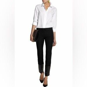 Joseph Crown Lambskin Leather Trimmed Stretch-Gabardine Pants in Black 6